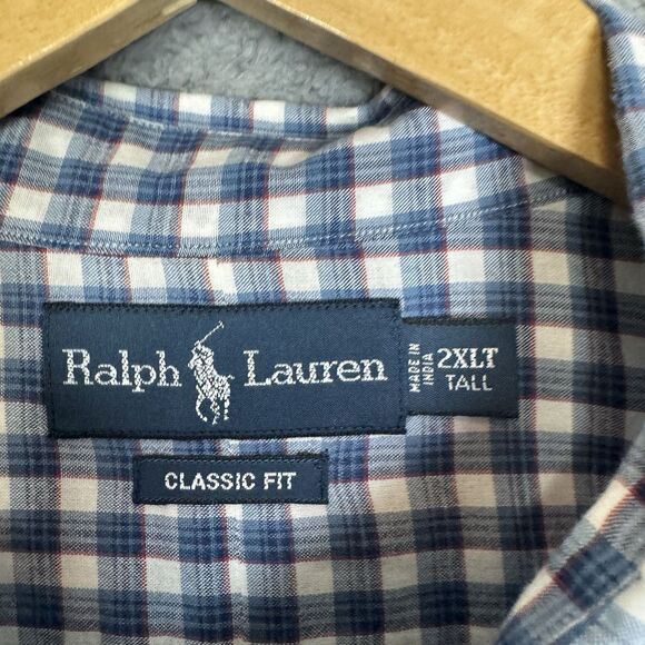 Ralph Lauren Shirt Mens 2XLT Blue Check Short Sleeve Button Down Classic Fit - Picture 3 of 8